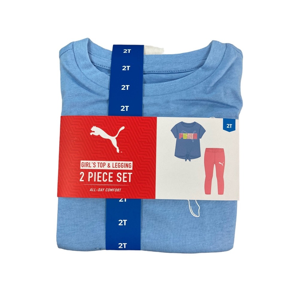 NWT Girls Blue/Coral‎ Puma Tee & Legging Set 2T